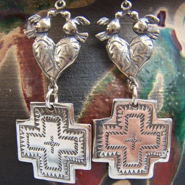 E1384 "Sterling silver Cross Path Cross Earrings"