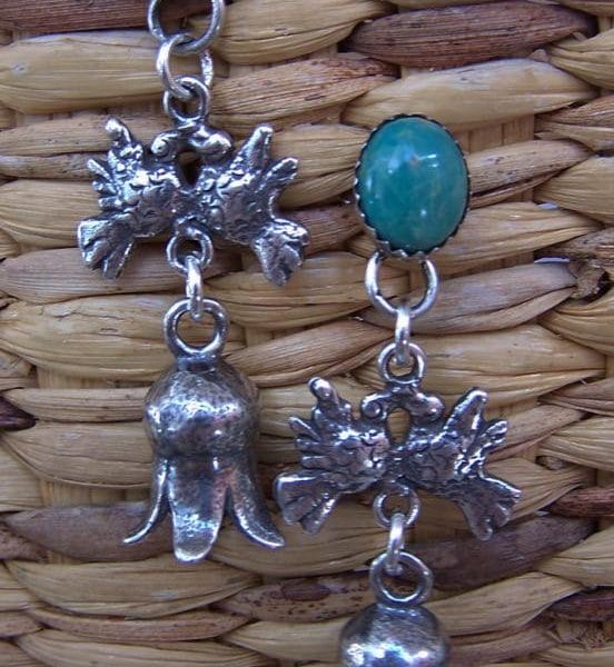E187 "Sterling Doves with Turquoise and  Navajo Squash Blossoms"