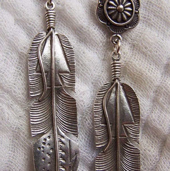 E238 Long feather post earrings, elegant