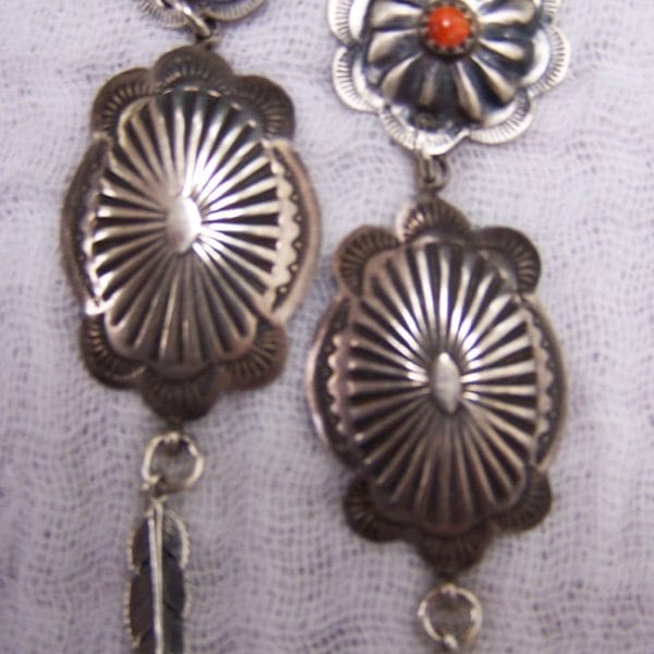 E294 "Old Sterling concho earrings with coral posts"