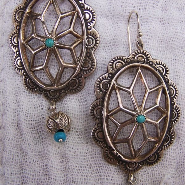 E295 "Scalloped Sterling Open work Concho with turquoise"