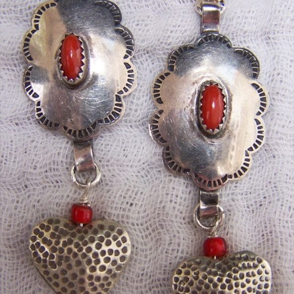 E297 "Old Sterling conchos with coral and Sterling heart"