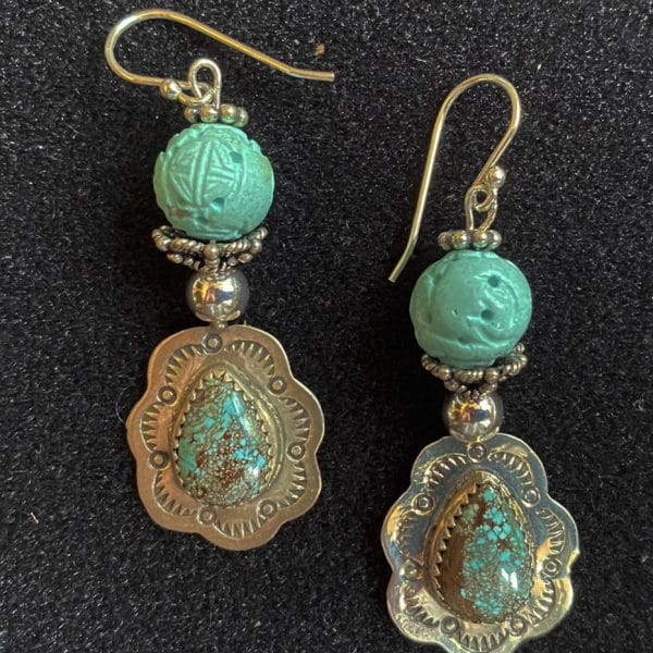 E321 Carved turquoise and vintage sterling and turquoise charms