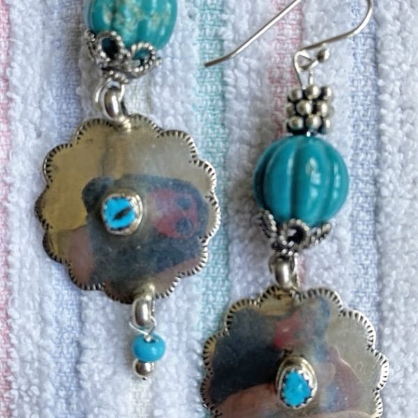 E316 Sterling concho with turquoise, turquoise melon beads